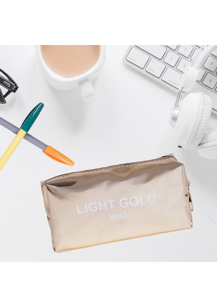 Light Gold Aynalı Fermuarlı Kalem Kutu & Makyaj Çantası modelleri