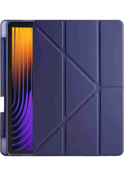 Pad 7 Pro / Pad 7 Uyumlu Kalem Bölmeli Fuchsia Trifolding Akıllı Tablet Kılıfı