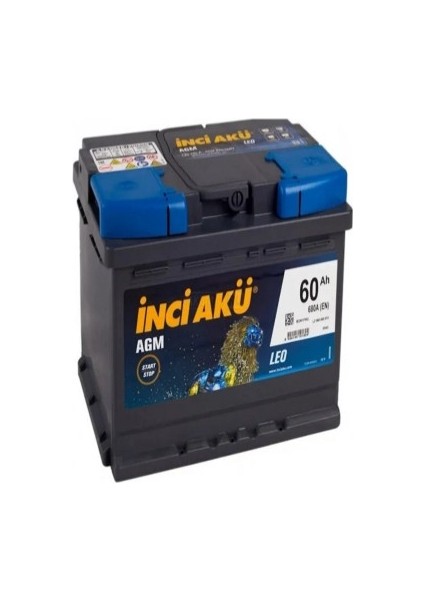 Inci 12V 60 Ah Agm 3 Yıl Garanti Otomobil ve Hafif Ticari Start-Stop Agm Leo 2025 Üretimi