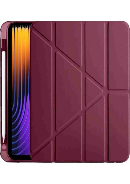 Pad 7 Pro / Pad 7 Uyumlu Kalem Bölmeli Fuchsia Trifolding Akıllı Tablet Kılıfı