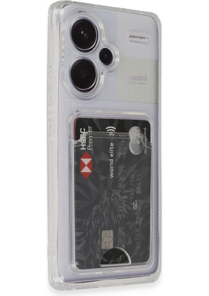 Xiaomi Redmi Note 13 Pro Plus Kılıf Kartlıklı Şeffaf Kart Koymalı Silikon Yumuşak Kapak Kılıf- Şeffaf