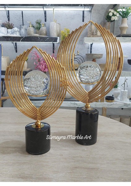 Siyah Mermer Tabanlı Gold Metal Ev Aksesuarı