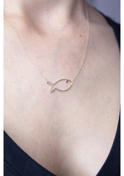 Gümüş Kolye - Tatliş Minimal Balık Pırlanta (Signity) Taşlı Gözlü Tasarım 925 Ayar Gümüş Kolye