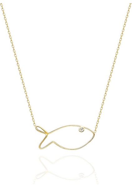Gümüş Kolye - Tatliş Minimal Balık Pırlanta (Signity) Taşlı Gözlü Tasarım 925 Ayar Gümüş Kolye modelleri