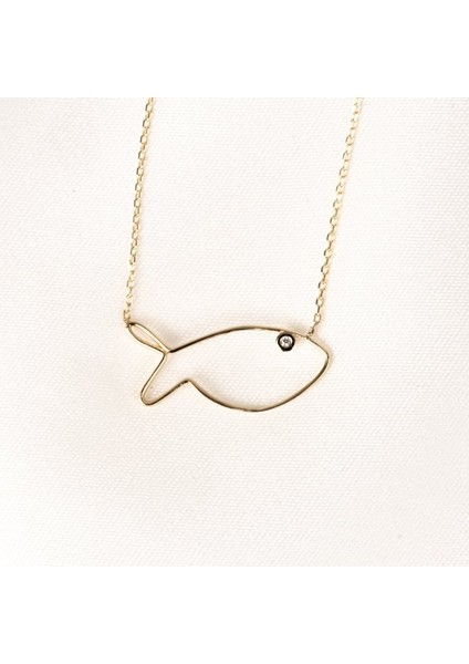 Gümüş Kolye - Tatliş Minimal Balık Pırlanta (Signity) Taşlı Gözlü Tasarım 925 Ayar Gümüş Kolye indirimleri