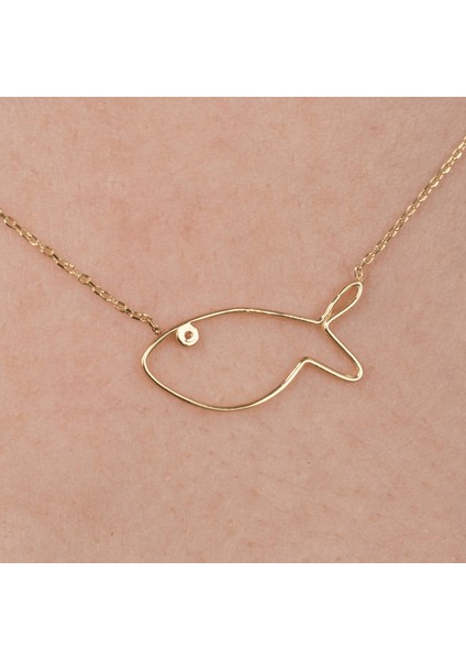 Gümüş Kolye - Tatliş Minimal Balık Pırlanta (Signity) Taşlı Gözlü Tasarım 925 Ayar Gümüş Kolye