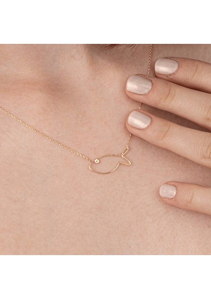 Gümüş Kolye - Tatliş Minimal Balık Pırlanta (Signity) Taşlı Gözlü Tasarım 925 Ayar Gümüş Kolye