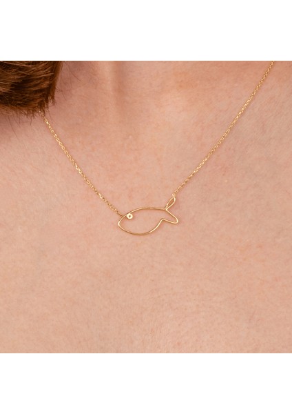 Gümüş Kolye - Tatliş Minimal Balık Pırlanta (Signity) Taşlı Gözlü Tasarım 925 Ayar Gümüş Kolye