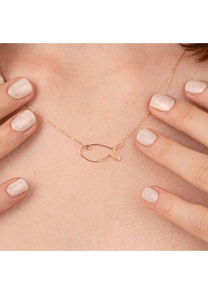 Gümüş Kolye - Tatliş Minimal Balık Pırlanta (Signity) Taşlı Gözlü Tasarım 925 Ayar Gümüş Kolye