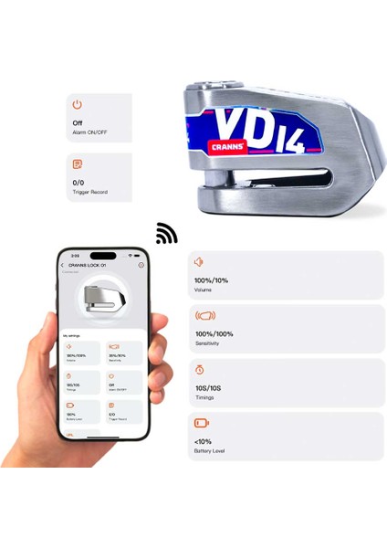 CRANNS VD14 ALARMLI DİSK KİLİDİ 304 PASLANMAZ SRA SERTİFİKALI AKTİVASYONLU fırsatları