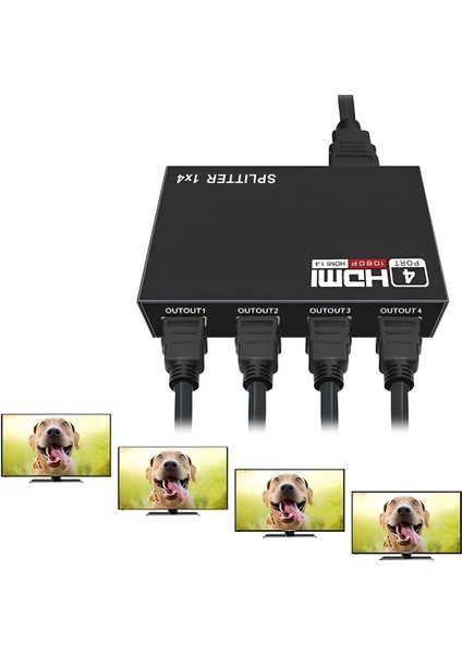 1080P 4 Port HDMI Splitter - 1 Giriş 4 Çıkış Çoklayıcı | Full Hd 1080P Destekli | Ps5, Tv, Monitör, Projeksiyon Uyumlu modelleri