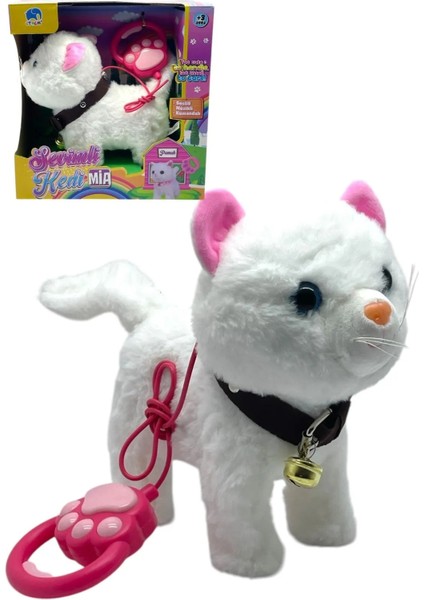 Peluş Pilli Sesli Tasmalı Yürüyen Sevimli Kedi Mia Tasmalı Oyun Arkadaşı Oyuncak