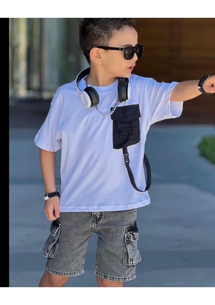 Paraşüt Cep Detaylı T-Shirt Komando Cepli Jean Erkek Çocuk Alt Üst Takım
