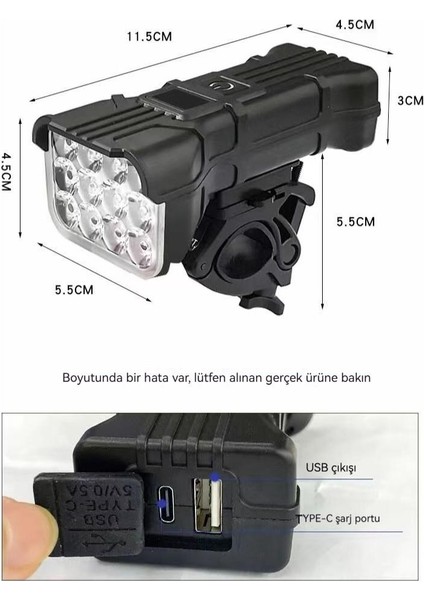 Bisiklet Şarjlı 12 LED Fener Kornalı LCD Ikaz Lambası Işıldak Zil Su Geçirmez Gidon fırsatları