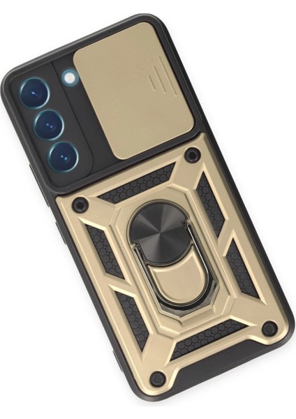 Samsung Galaxy S24 Kılıf Pars Lens Yüzüklü Silikon - Gold Zrnet