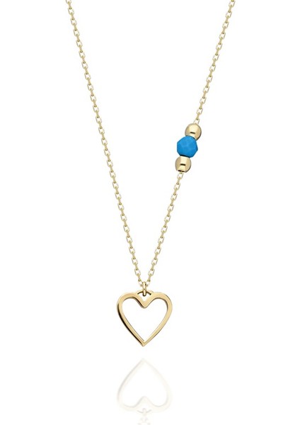 Gümüş Kolye - 925 Ayar Gümüş Kolye-Kalp Love Firuze(Turkuaz)Taşlı Minimal Kolye-Hediye Gümüş Kolye