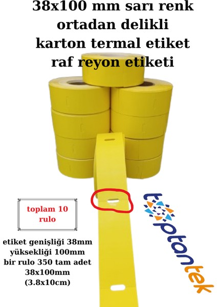 38X100 Mmbarkod Etiket Sarı Renk Karton Termal Etiket Toplam 10 Rulo