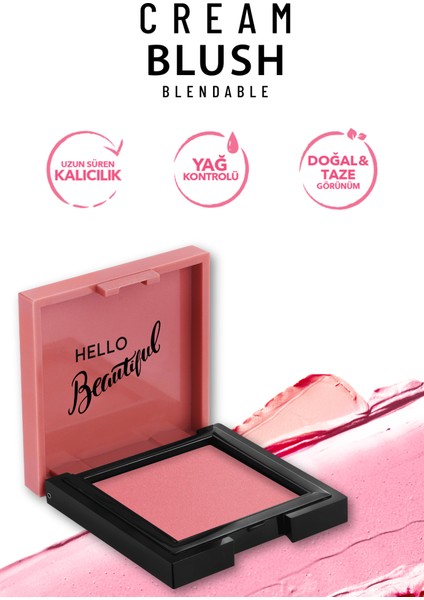 Cream Blush - Krem Allık 41 Dazzling + Catherine Arley Silky Touch Compact Powder Pudra 6