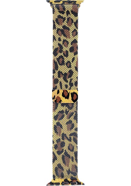 Apple Watch 40MM Leopar Desenli Mıknatıslı Metal Tel-Örgü Işlemeli Kordon