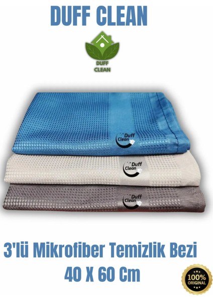 3'lü Mikrofiber Temizlik Bezi, Cam, Araba, Mutfak, Fiber Temizleme Bezi (40 x 60 Cm)