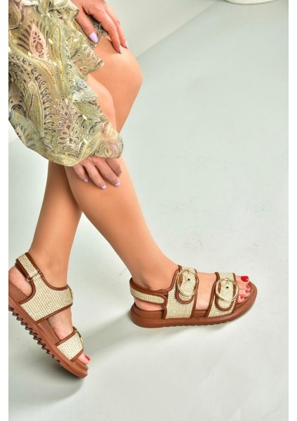 U725092117 Taba Hasır Kadın Sandalet