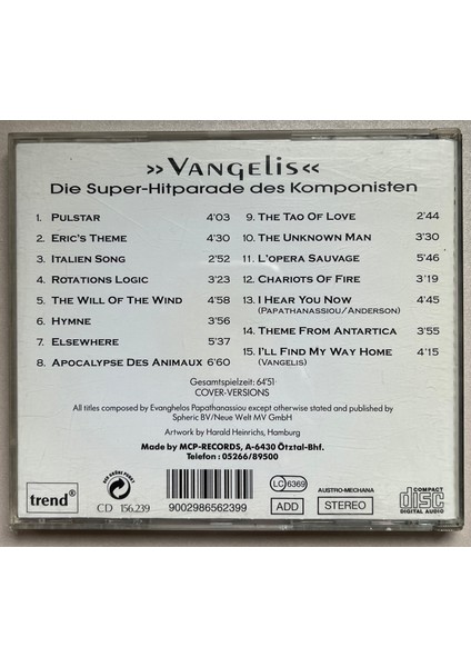 Most Beautiful Songs Of Vangelis CD (Orjnal Dönem Baskı) fiyatları