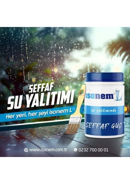L Şeffaf Güç Su Yalıtımı (2 Adet) 1 kg Şeffaf Su Yalıtım + Epoksi Rulo + Fırça + Hışır Örtü + Softtex Temizlik Bezi