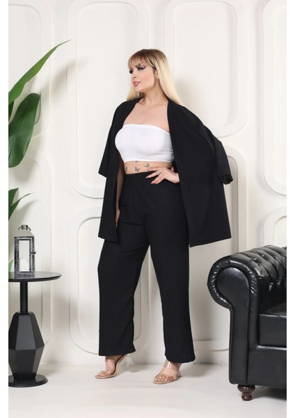 Kimono Hırkalı 2'li Alt Üst Takım Bürümcük Kumaş Yazlık Oversize