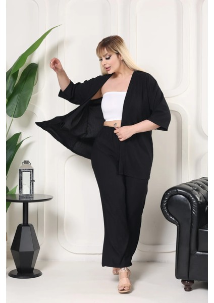 Kimono Hırkalı 2'li Alt Üst Takım Bürümcük Kumaş Yazlık Oversize