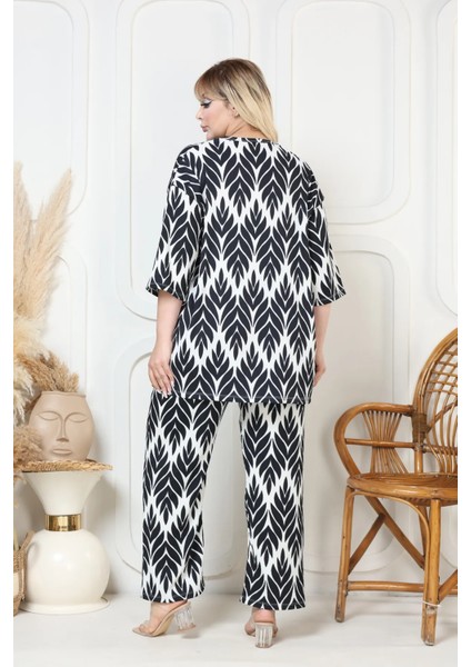 Desenli Kimono Hırkalı 2li Alt Üst Takım Bürümcük Kumaş Yazlık 2xl-6xl Oversize indirimleri