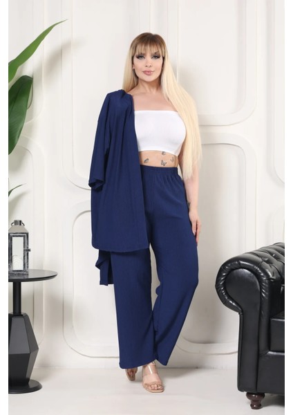 Kimono Hırkalı 2'li Alt Üst Takım Bürümcük Kumaş Yazlık Oversize