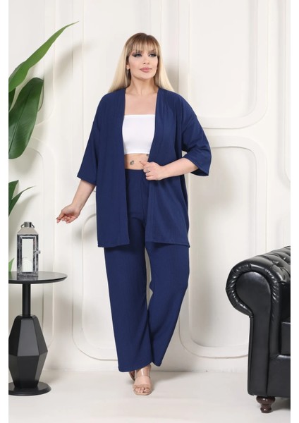 Kimono Hırkalı 2'li Alt Üst Takım Bürümcük Kumaş Yazlık Oversize