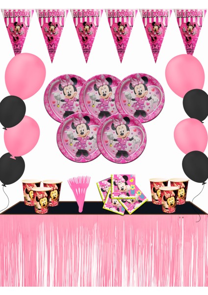 Mini Mouse Metalize Masa Etekli Doğum Günü Parti Malzemeleri Süsleri Seti