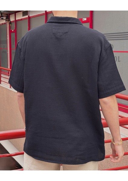 Erkek, Apaş Yaka, Oversize, %100 Pamuk, Müslin Dokuma, Kısa Kollu Gömlek G14