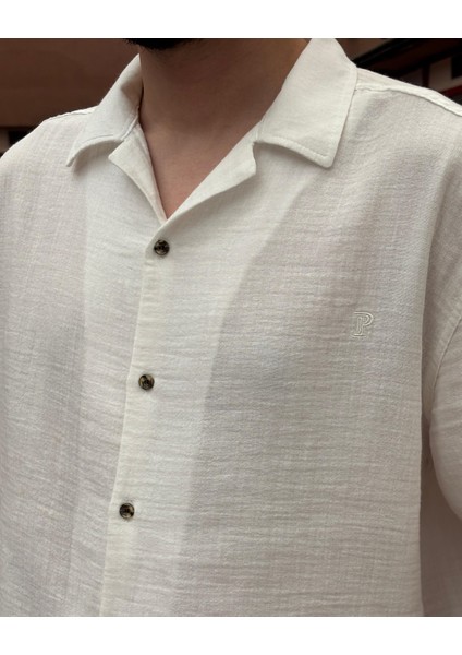 Erkek, apaş yaka, Oversize, %100 pamuk, Müslin dokuma, Kısa kollu gömlek G14 indirimleri