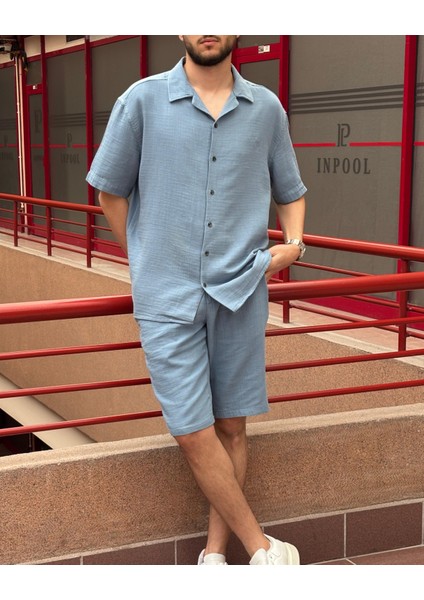 Erkek, apaş yaka, Oversize, %100 pamuk, Müslin dokuma, Kısa kollu gömlek G14 modelleri