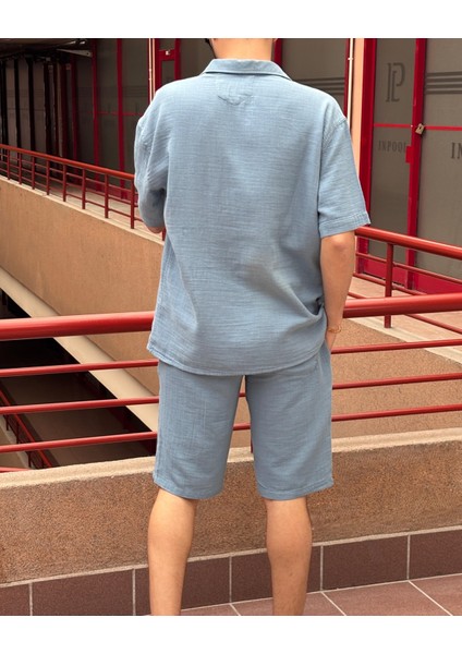 Erkek, apaş yaka, Oversize, %100 pamuk, Müslin dokuma, Kısa kollu gömlek G14 fırsatları