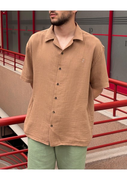 Erkek, apaş yaka, Oversize, %100 pamuk, Müslin dokuma, Kısa kollu gömlek G14 modelleri