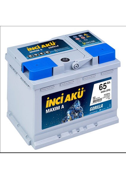 2025 Üretim Inci Akü 12V 65 Ah Otomobil ve Hafif Ticari Maxım A Gorılla