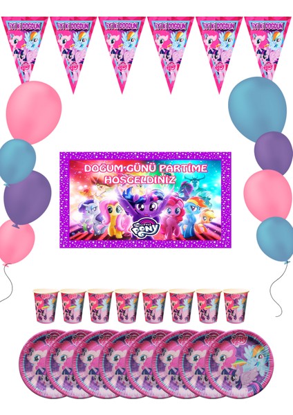 My Little Pony Bayraklı ve Afişli 32 Kişilik Doğum Günü Parti Malzemeleri Süsleri Seti