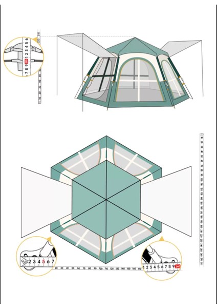 Tam Otomatik Su ve Rüzgar Geçirmez Gölgelikli Altıgen Çadır Aile Çadırı 280*240*155 cm indirimleri