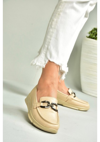 T555081403 Bej Hakiki Deri Günlük Kadın Ayakkabı fiyatları