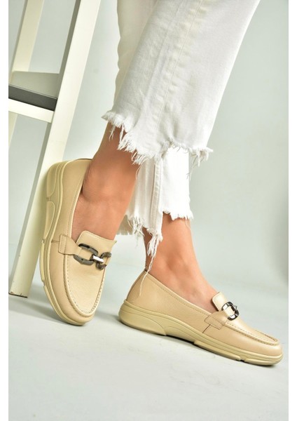 T555081403 Bej Hakiki Deri Günlük Kadın Ayakkabı fırsatları