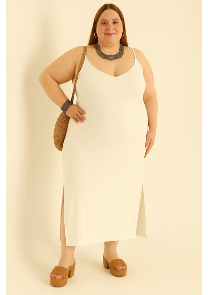 Büyük Beden Ince Askılı Modal Elbise