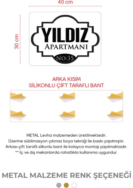 Apartman Isimliği- Apartman TABELASI-30X40 cm Ebat-Gold-Gümüş Seçenekli fırsatları