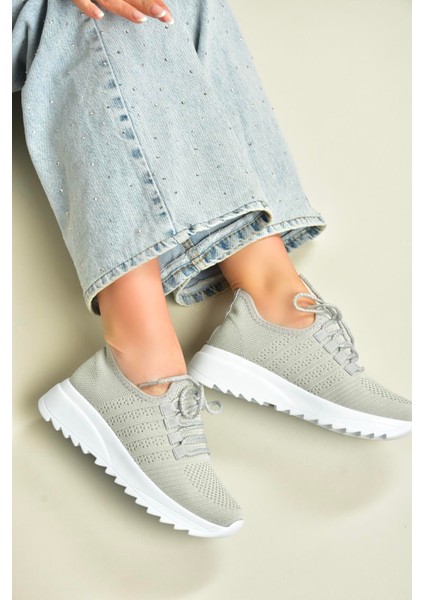 U702101204 Gri Kumaş Spor Ayakkabı Sneakers