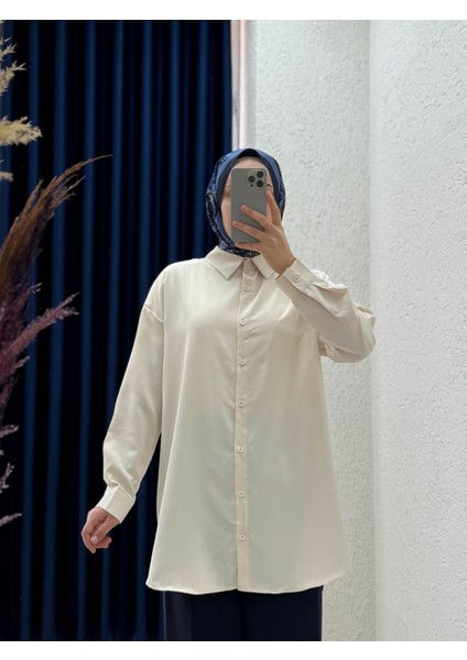 Sorira Önü Kısa Arkası Uzun Kolu Düğme Detaylı GÖMLEK-Zİ4054 Taş