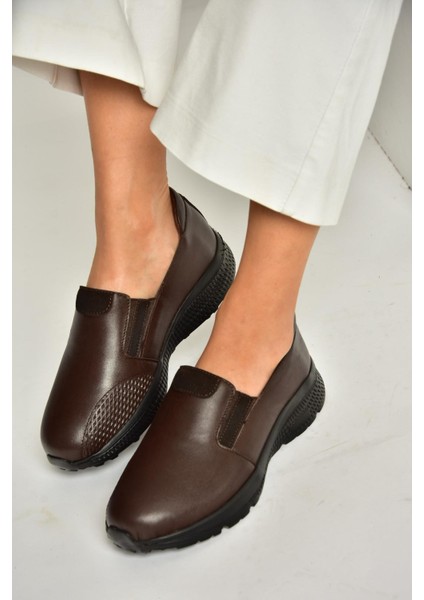 T555082003 Kahverengi Hakiki Deri Comfort Ortopedik Taban Kadın Ayakkabı