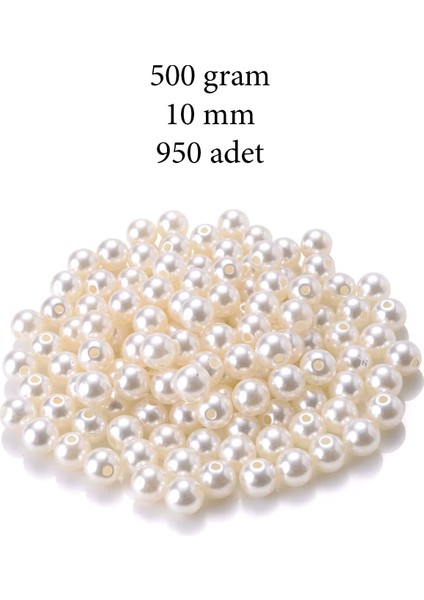 500 Gram 10MM Krem Renk Plastik Inci Boncuk Çanta ve Takı Yapım Boncuğu (~950 Adet)