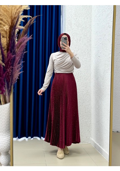 Serinda Piliseli Taşlı Kraş ETEK-SA2524 Bordo